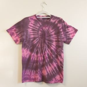 New Faded Look Tie Dye Pink Black Swirl T Shirt Gildan Medium